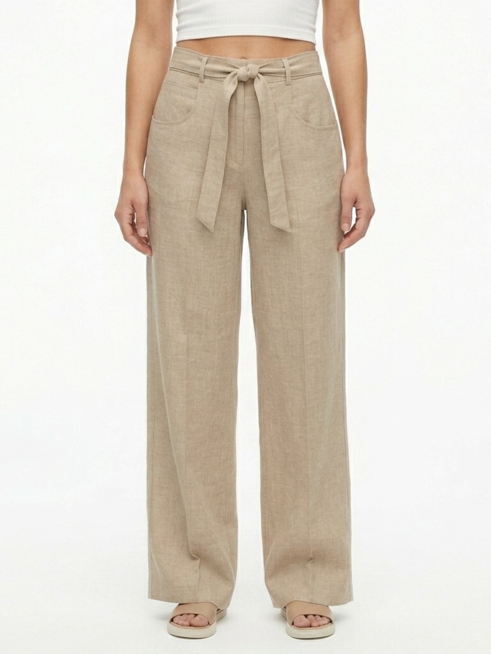 BANANA REPUBLIC High-Rise Wide-Leg Coastal Grandma Linen Pants Tie-Waist Size 8